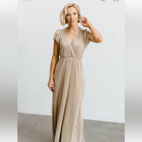 Baltic Born Pleated Champagne Maxi Dress Cocktail Fancy Event New Years Eve - Picture 2 of 11